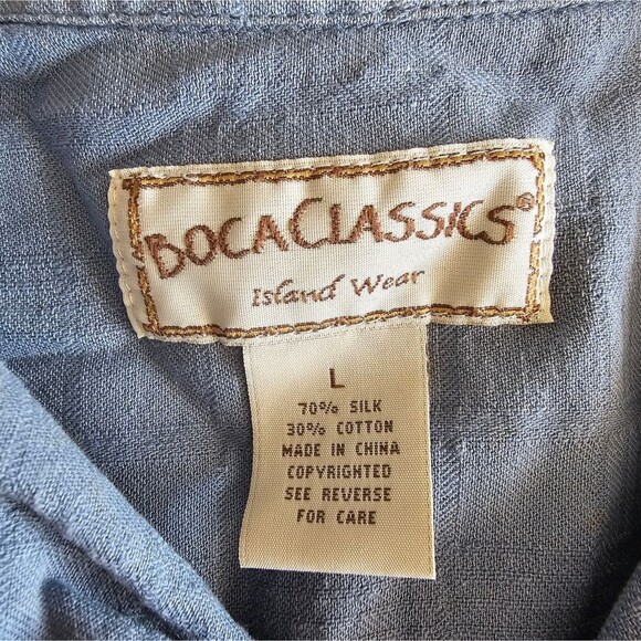 Boca Classics Island Wear Silk Cotton Camp Button Front Shirt Sz L Coastal Chic - Picture 9 of 14